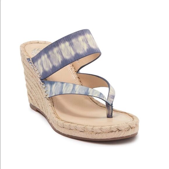 VINCE CAMUTO Lavanda Leather Espadrille Wedge Sandal, Size 9.5, Blue/White, NWT‎ - Picture 4 of 11